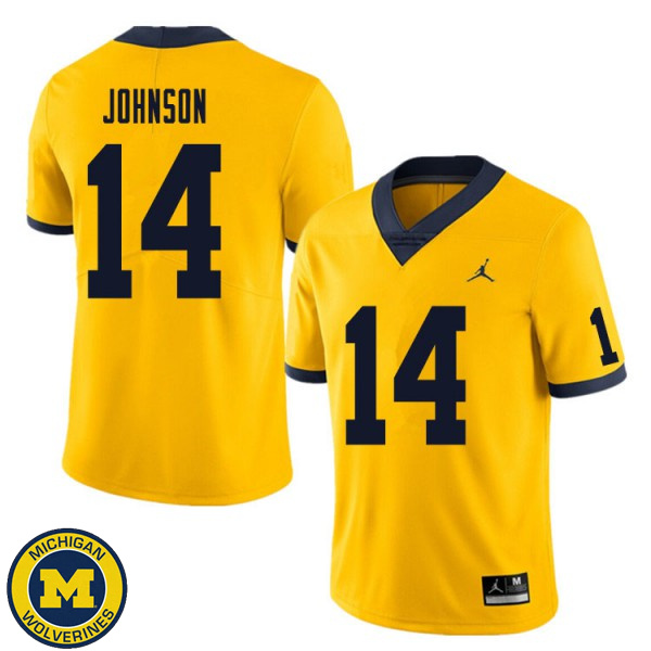 Mens Michigan Wolverines #14 Quinten Johnson Yellow Embroidery Jersey